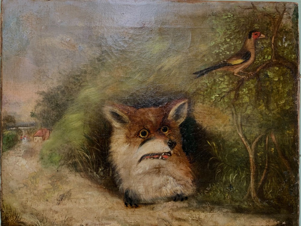 19thC NAIVE OIL PAINTING OF A FOX View III