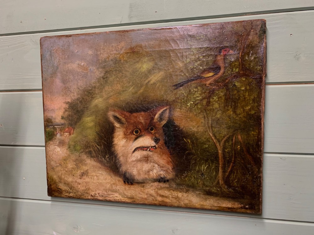 19thC NAIVE OIL PAINTING OF A FOX View IV