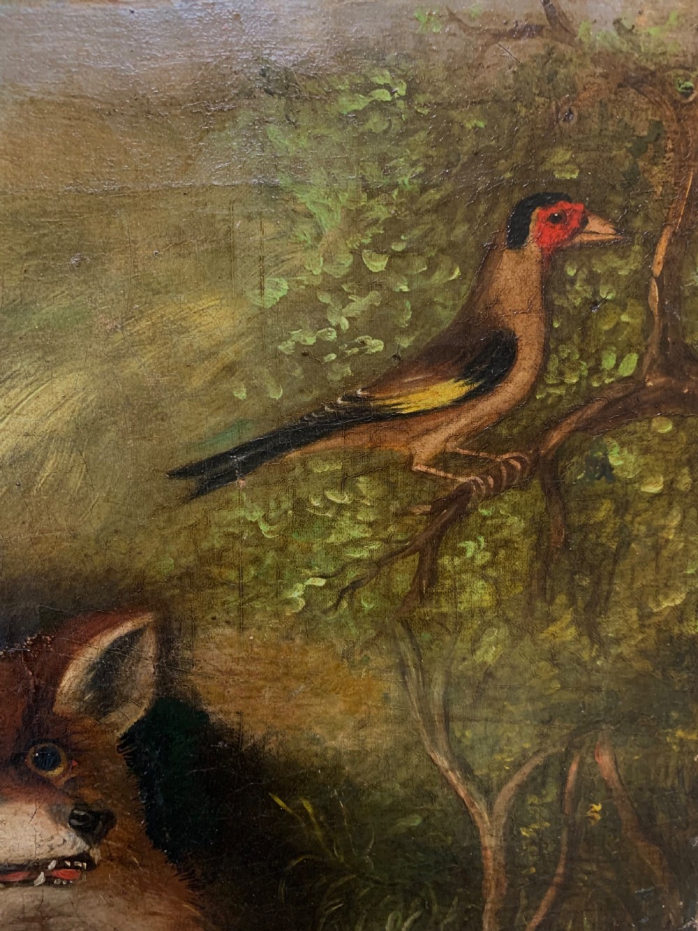 19thC NAIVE OIL PAINTING OF A FOX View V