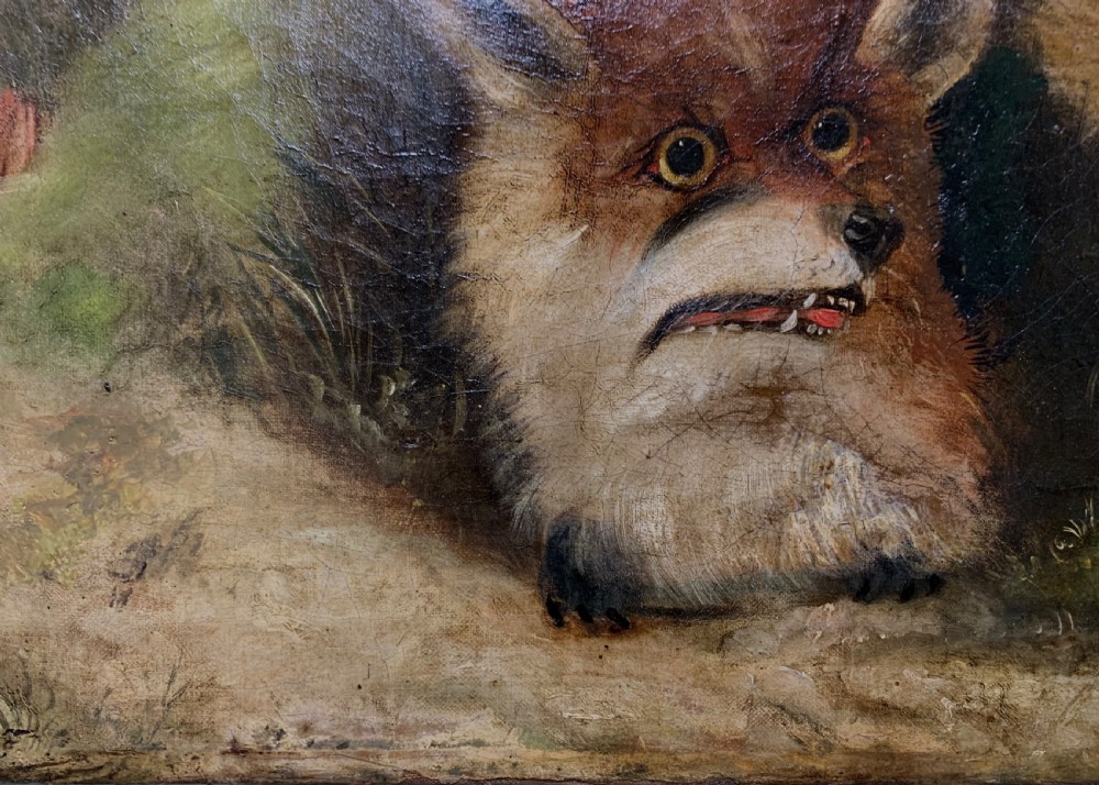 19thC NAIVE OIL PAINTING OF A FOX View VI