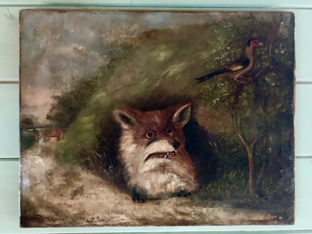 19thC NAIVE OIL PAINTING OF A FOX View VII