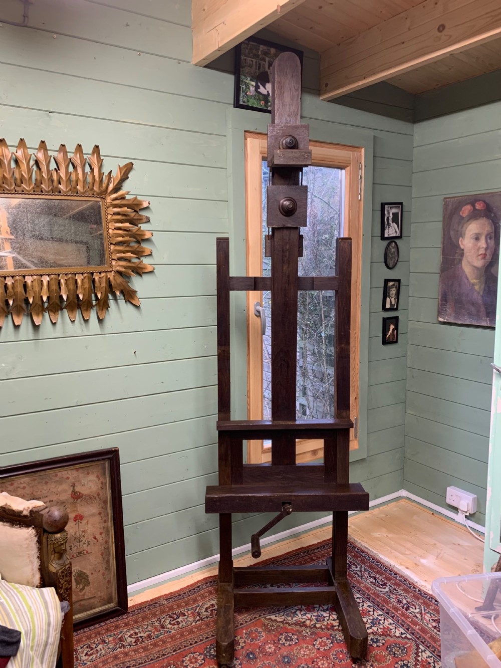 19thC FRENCH OAK STUDIO EASEL WITH SLANT MECHANISM View IX