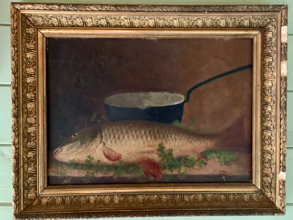 EARLY 20th CENTURY FISH STILL LIFE ON BOARD