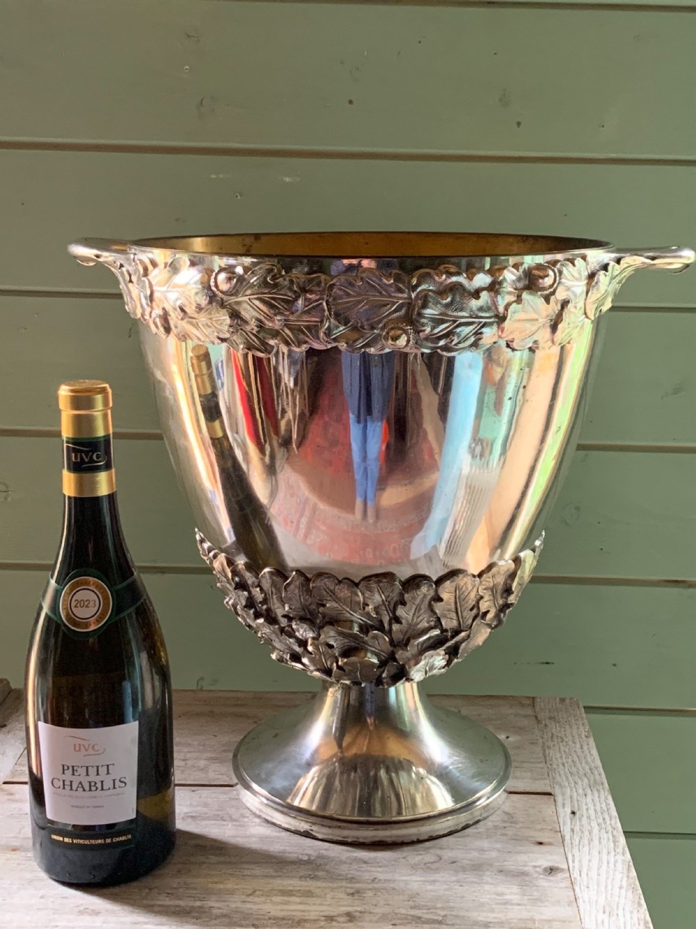 LARGE ANTIQUE SILVER PLATED CHAMPAGNE/WINE COOLER View VI
