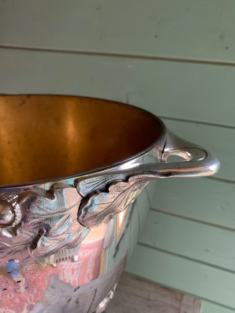 LARGE ANTIQUE SILVER PLATED CHAMPAGNE/WINE COOLER View III