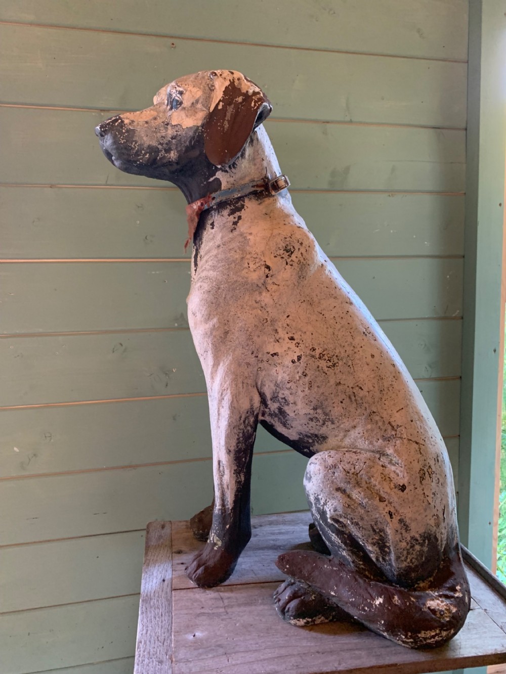 LIFE SIZE FRENCH PLASTER FIGURE OF A DOG