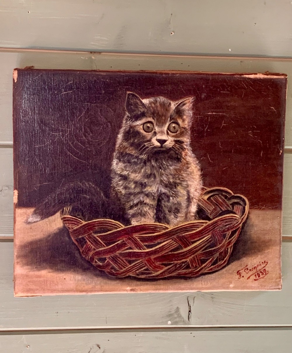 OIL PORTRAIT OF A STARTLED KITTEN - FRENCH SCHOOL View III