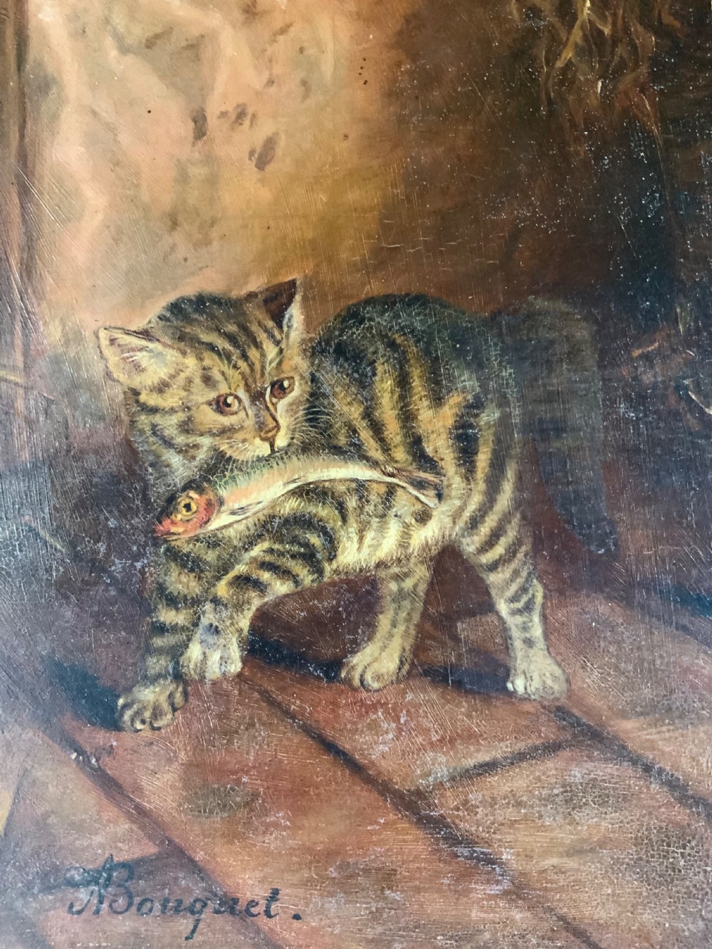 A PAIR OF ANTIQUE OILS ON PANEL OF CATS AND DOGS View III