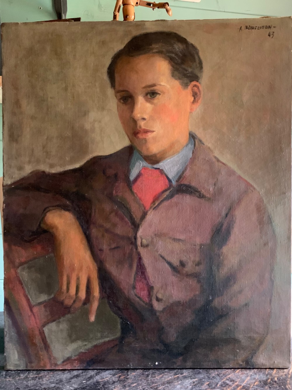 MID. CENTURY OIL ON CANVAS OF A YOUNG MAN