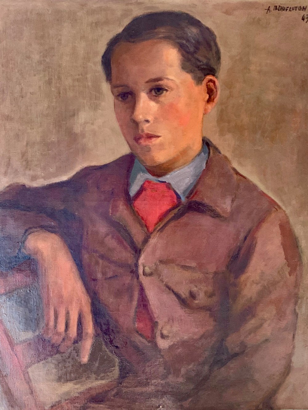 MID. CENTURY OIL ON CANVAS OF A YOUNG MAN View III