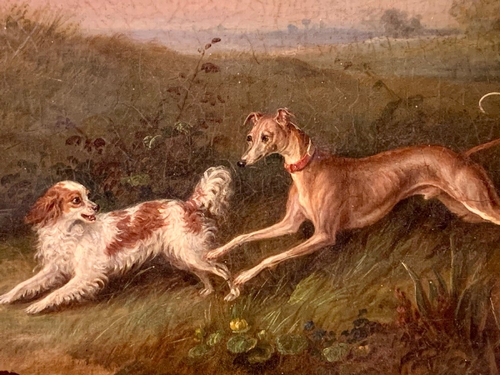 DOGS IN A LANDSCAPE -19th C OIL ON CANVAS View III