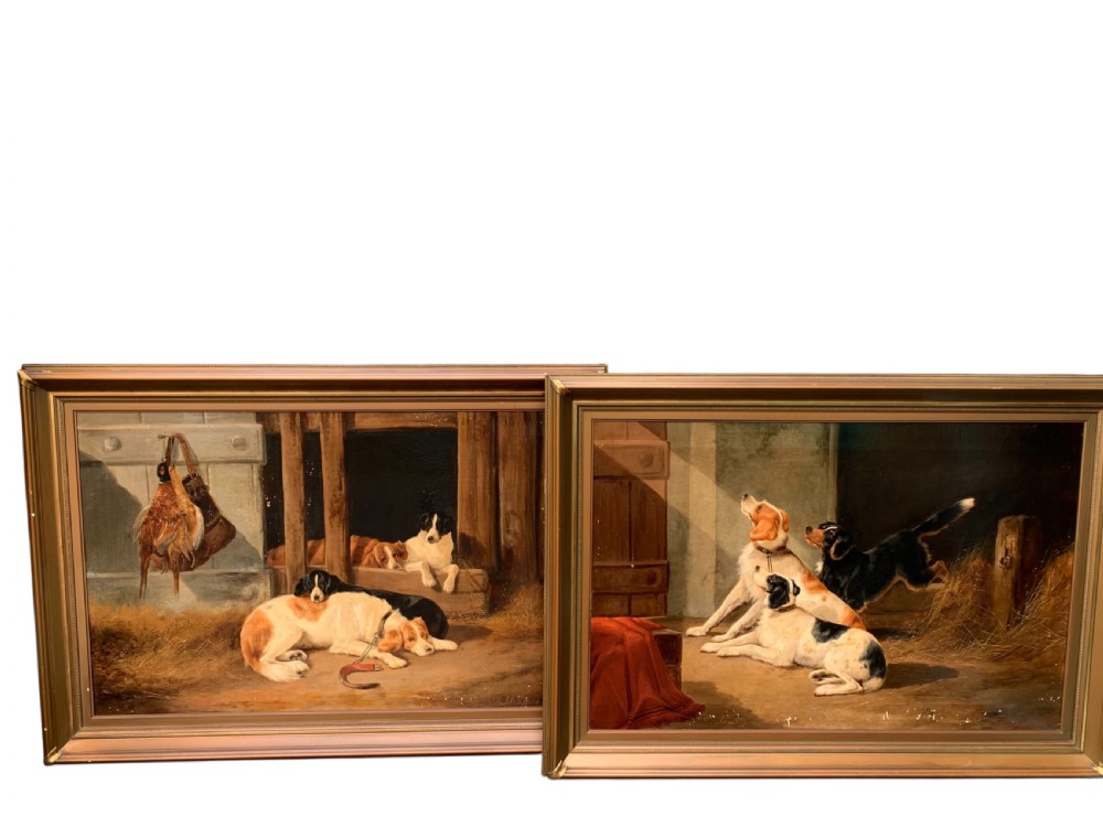 LARGE PAIR OF 19thC OILS OF DOGS BY JOHN GIFFORD