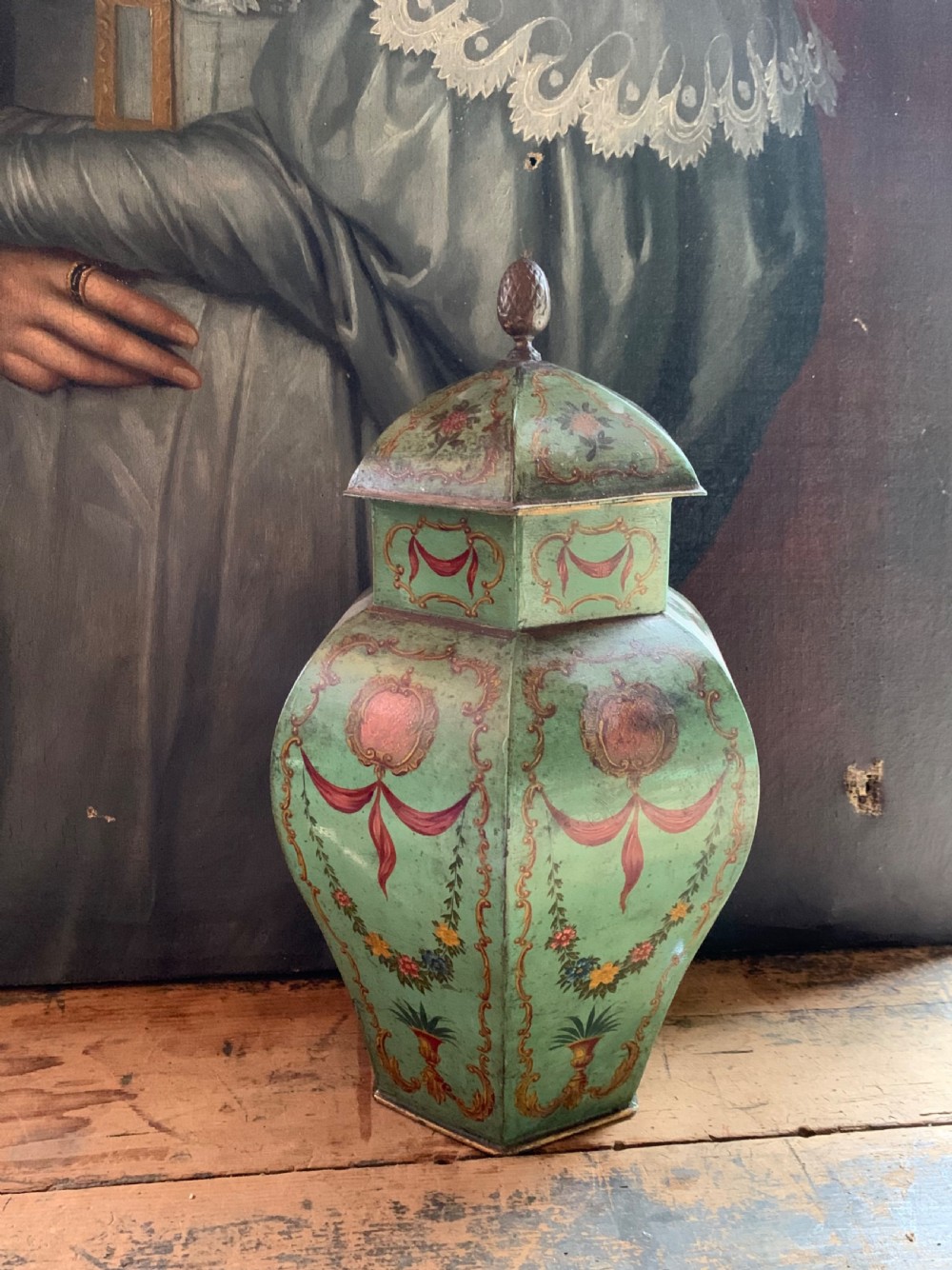 19thC  FRENCH TOLEWARE VASE & COVER View II