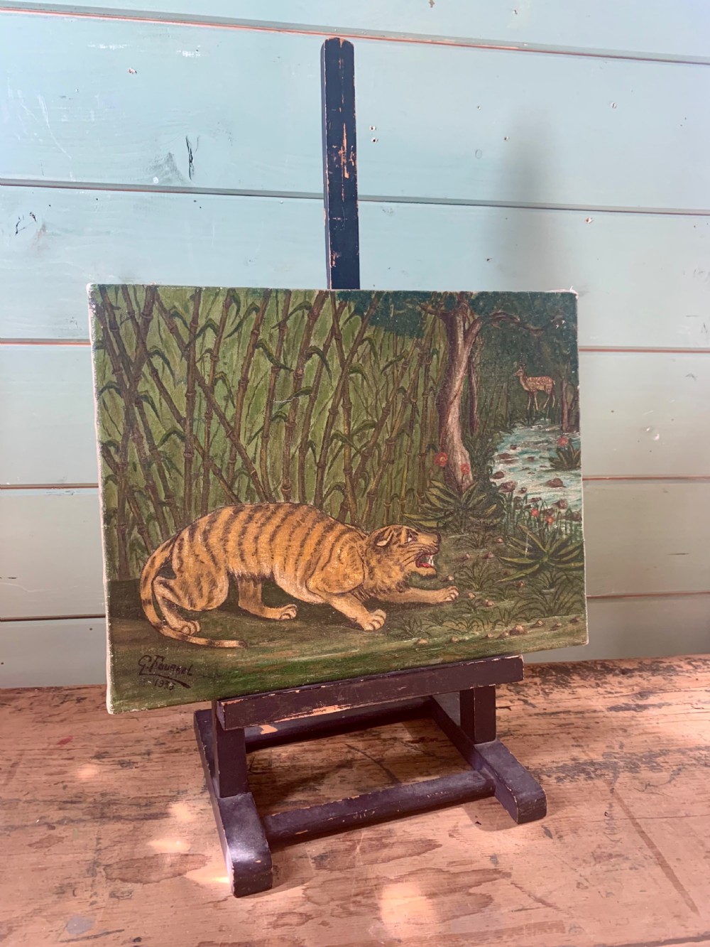 TIGER ON THE PROWL - NAIVE SCHOOL OIL ON CANVAS