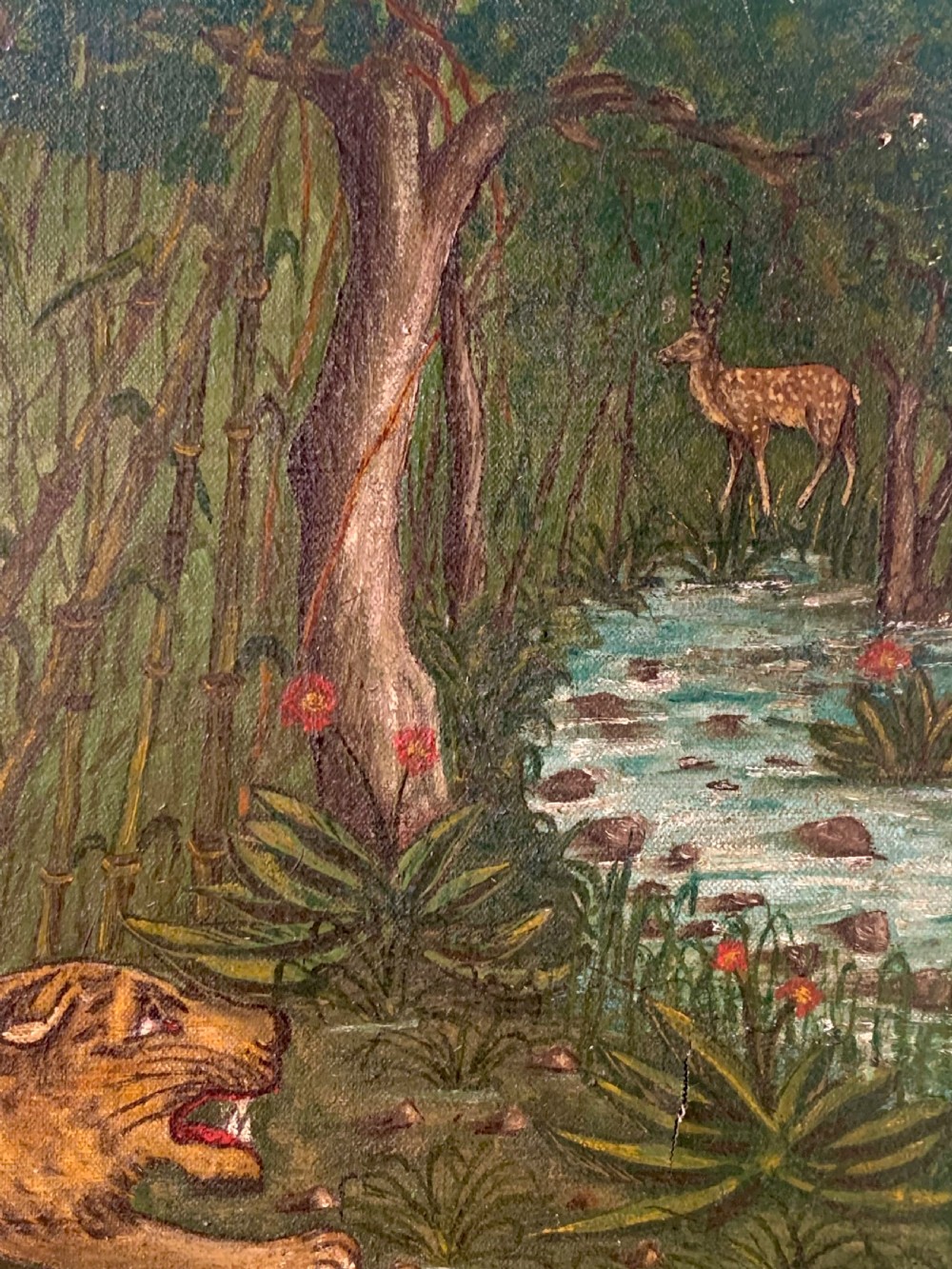 TIGER ON THE PROWL - NAIVE SCHOOL OIL ON CANVAS View II