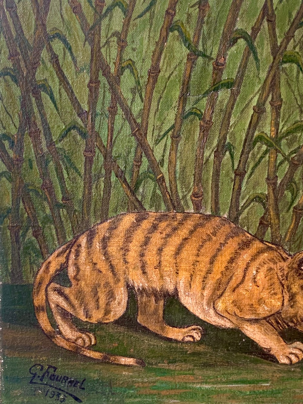 TIGER ON THE PROWL - NAIVE SCHOOL OIL ON CANVAS View III