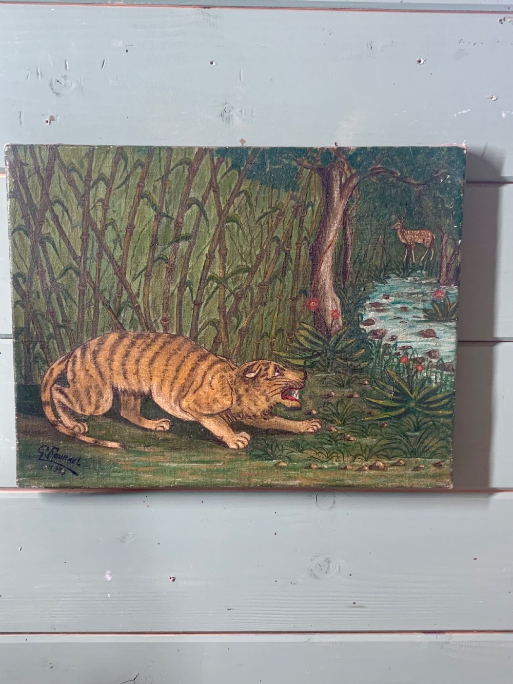 TIGER ON THE PROWL - NAIVE SCHOOL OIL ON CANVAS View V