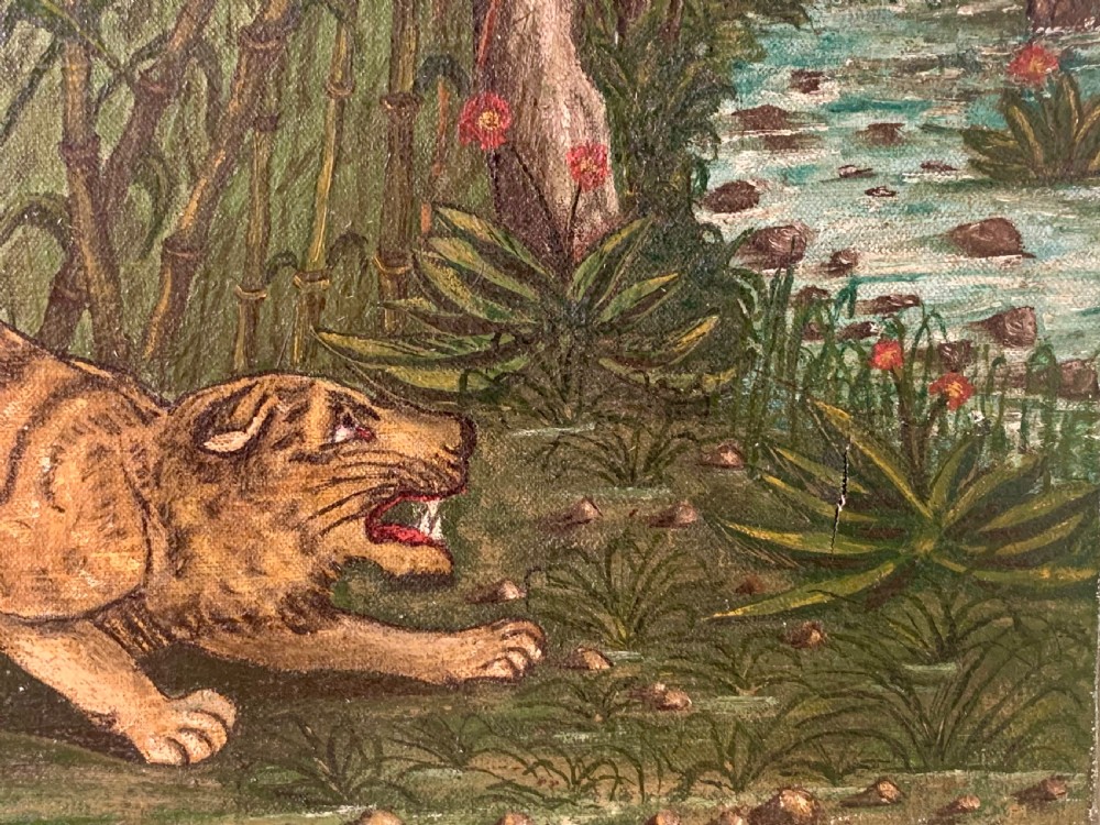 TIGER ON THE PROWL - NAIVE SCHOOL OIL ON CANVAS View VII