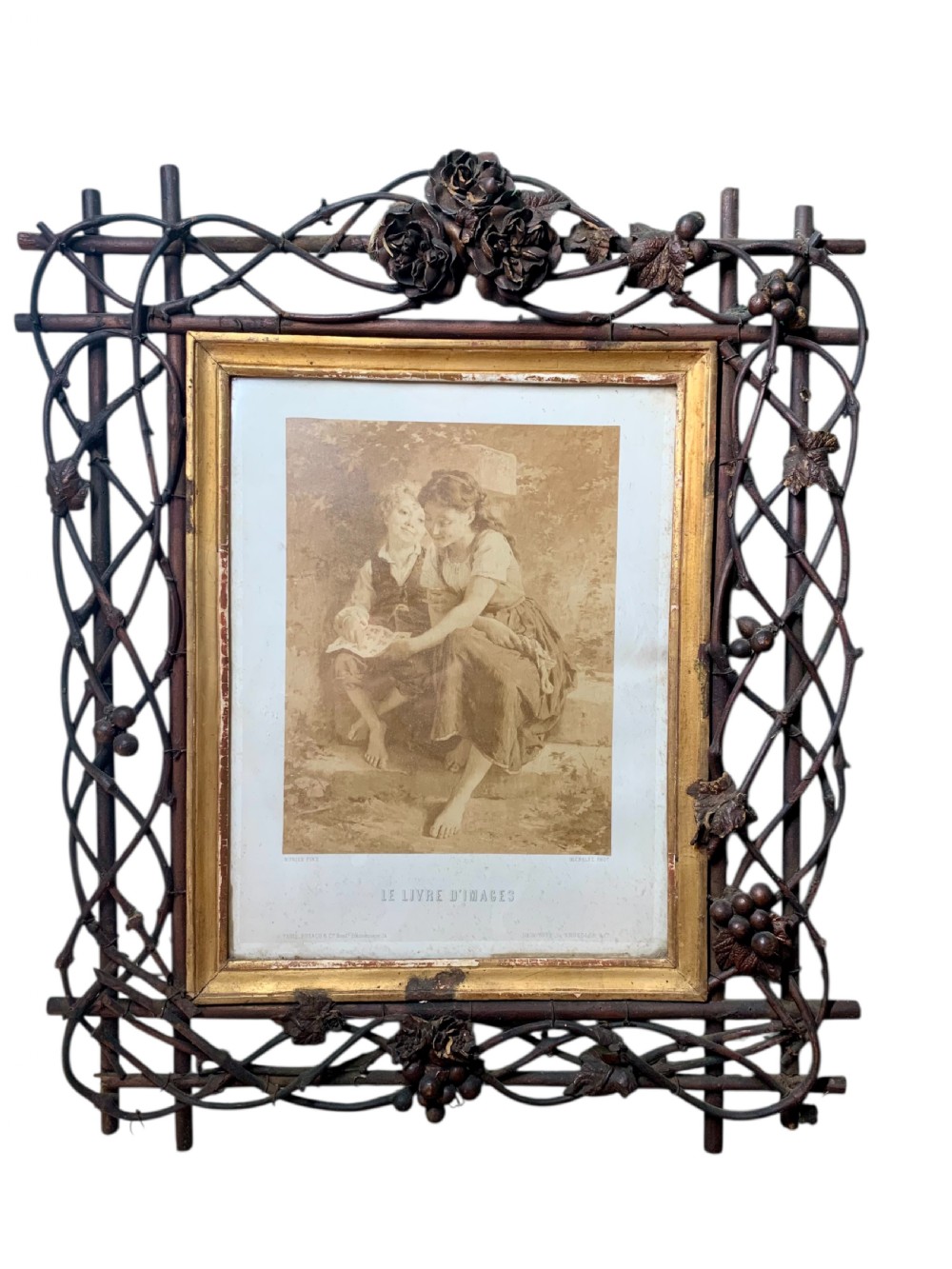 FRENCH FOLK ART TWIG WORK PICTURE FRAME