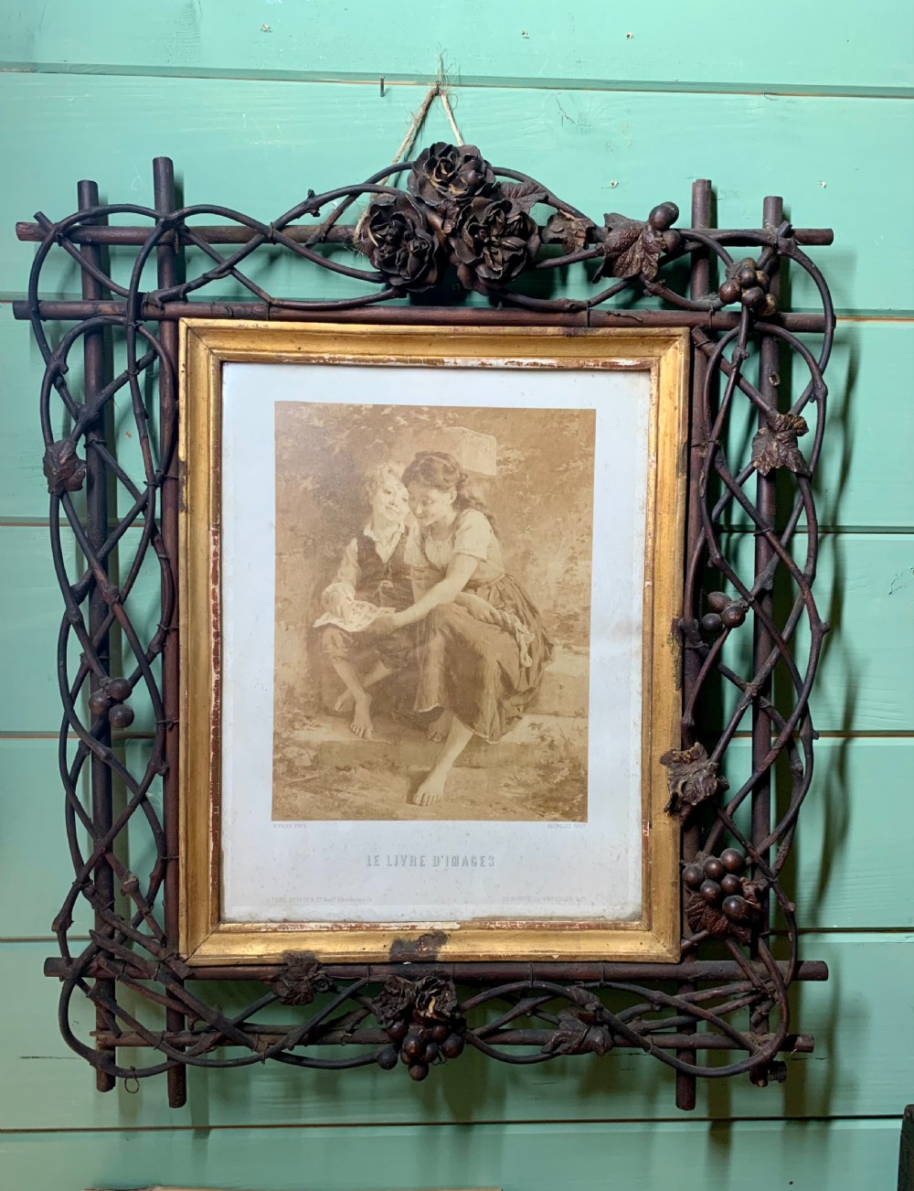 FRENCH FOLK ART TWIG WORK PICTURE FRAME View II