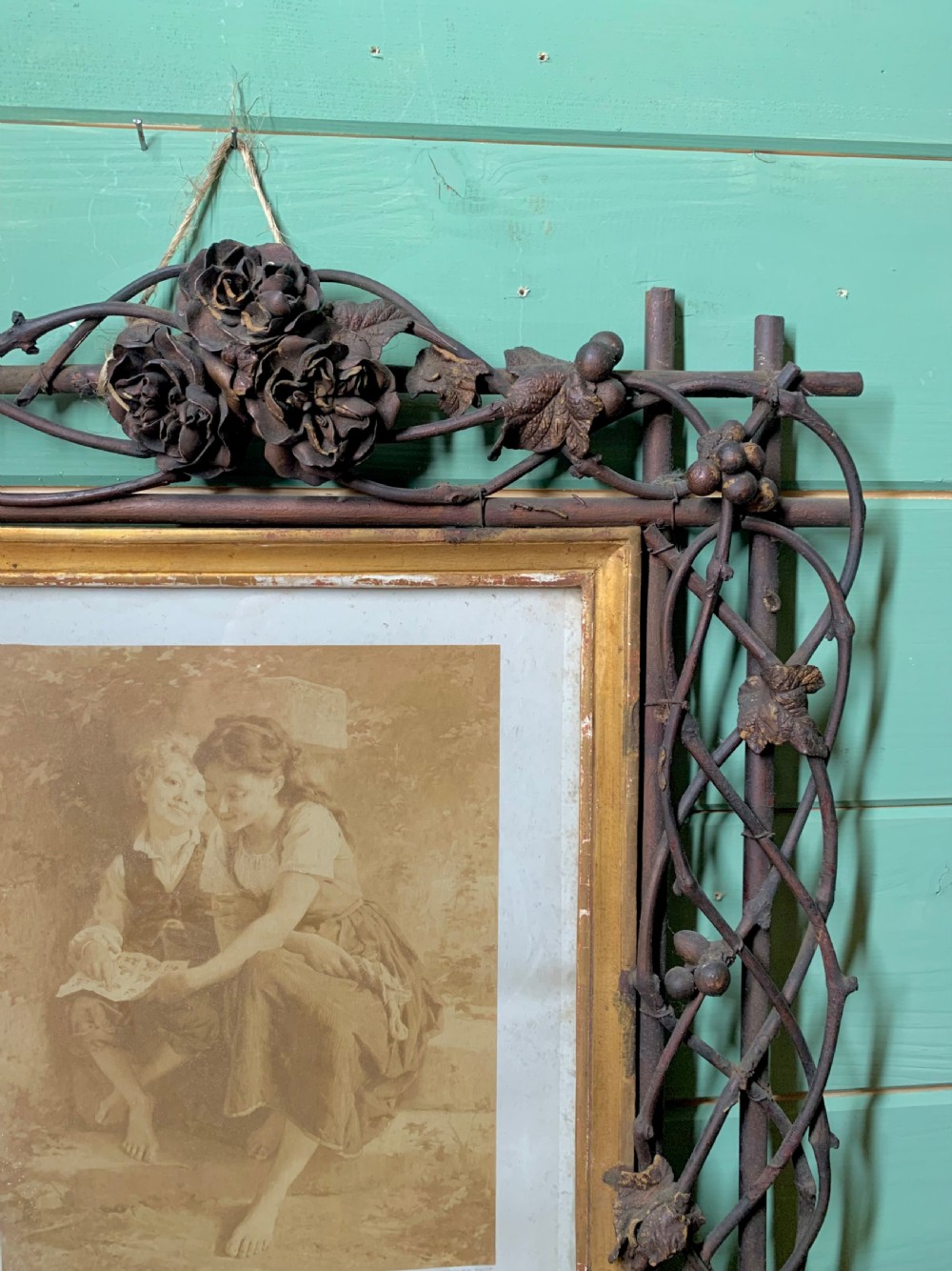 FRENCH FOLK ART TWIG WORK PICTURE FRAME View III