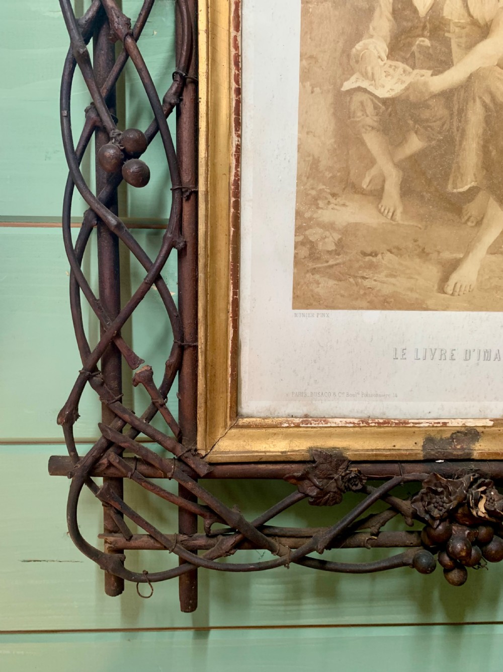 FRENCH FOLK ART TWIG WORK PICTURE FRAME View VI