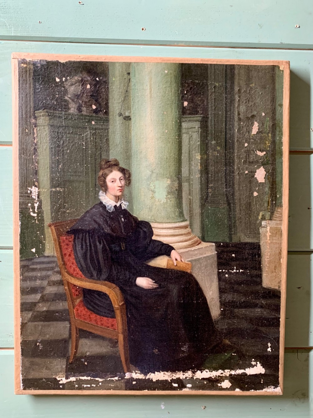 LADY IN AN INTERIOR - EARLY 19th C OIL PAINTING