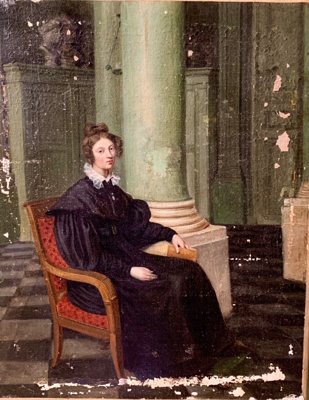 LADY IN AN INTERIOR - EARLY 19th C OIL PAINTING View II