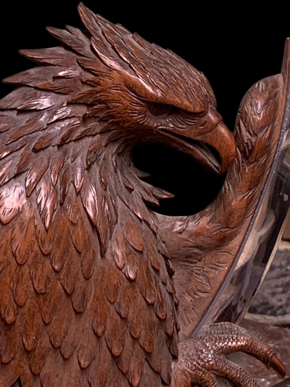 ANTIQUE CARVED WALNUT EAGLE DESIGN MIRROR View II