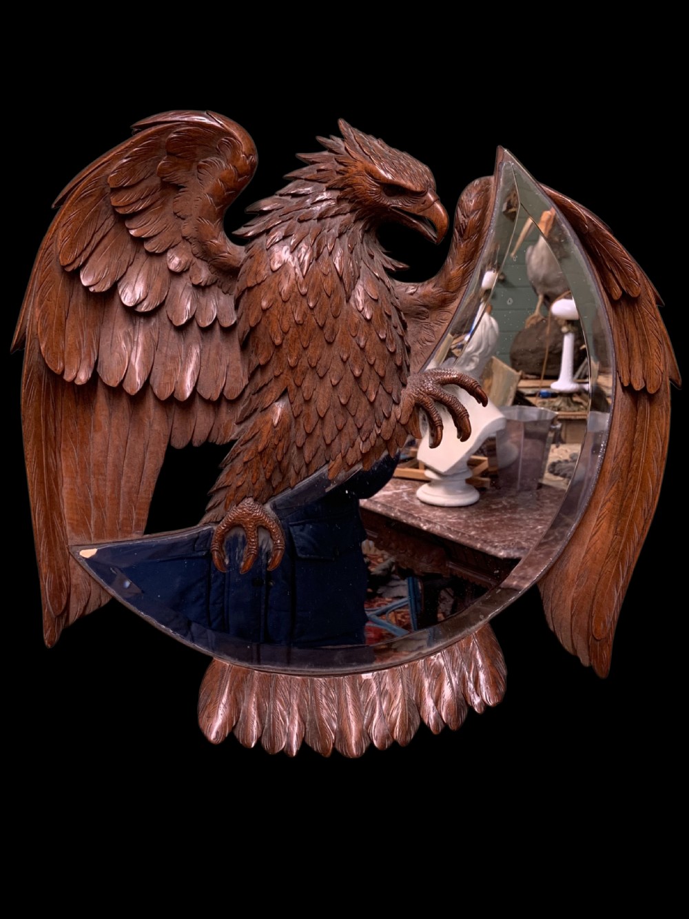 ANTIQUE CARVED WALNUT EAGLE DESIGN MIRROR View III