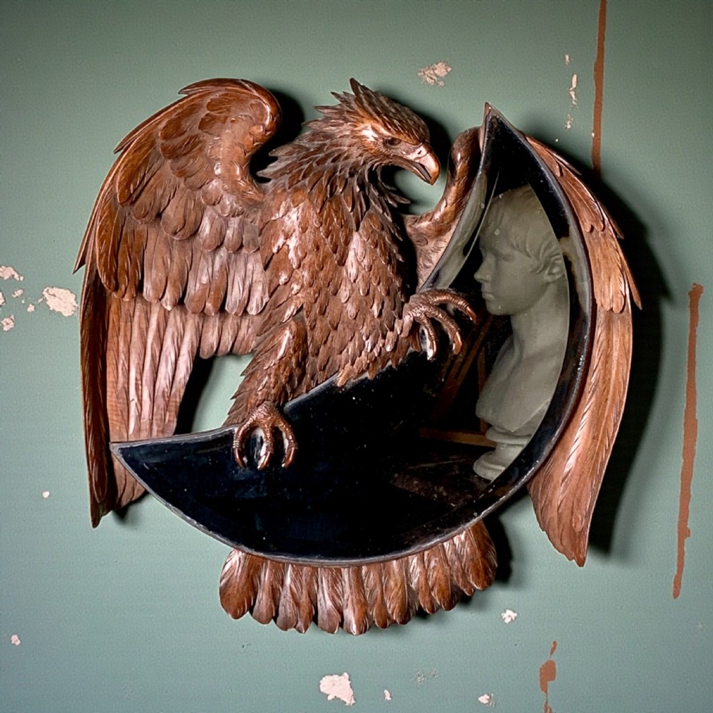ANTIQUE CARVED WALNUT EAGLE DESIGN MIRROR View VIII