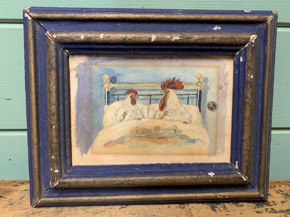 VICTORIAN HUMORIST WATERCOLOUR OF A COCKEREL & HEN 
