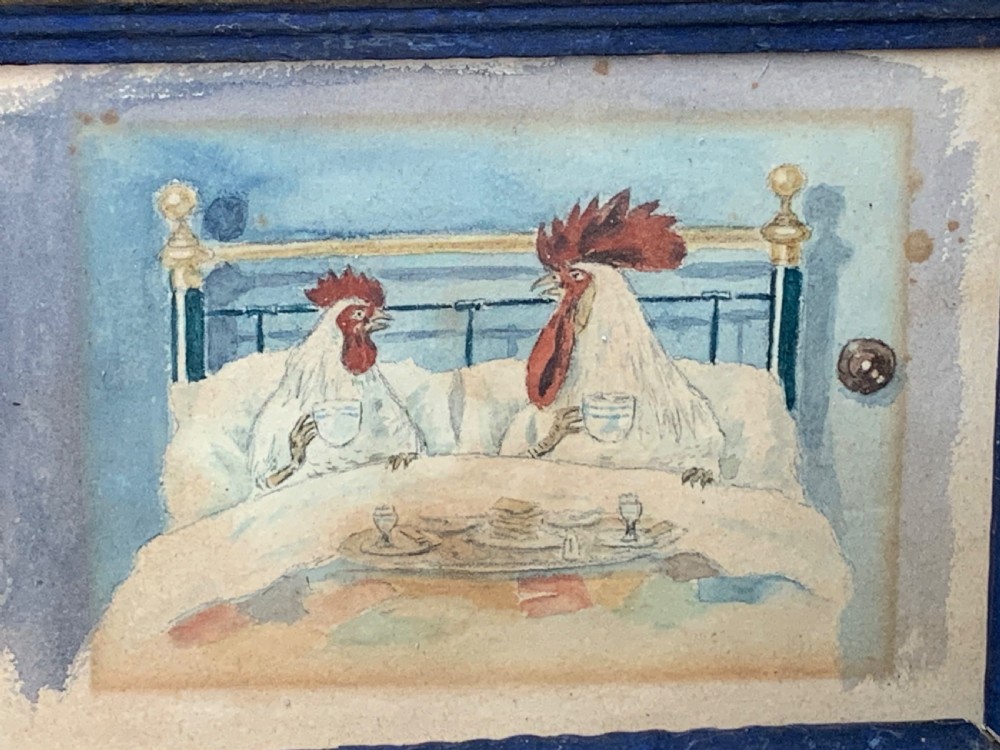 VICTORIAN HUMORIST WATERCOLOUR OF A COCKEREL & HEN  View III