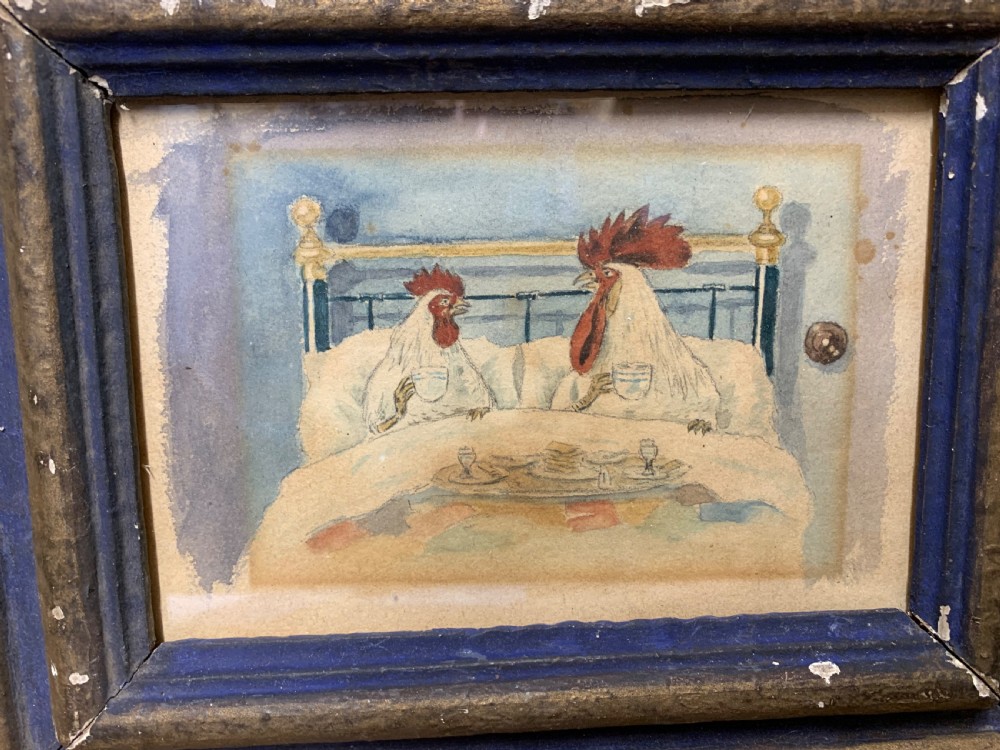 VICTORIAN HUMORIST WATERCOLOUR OF A COCKEREL & HEN  View IV