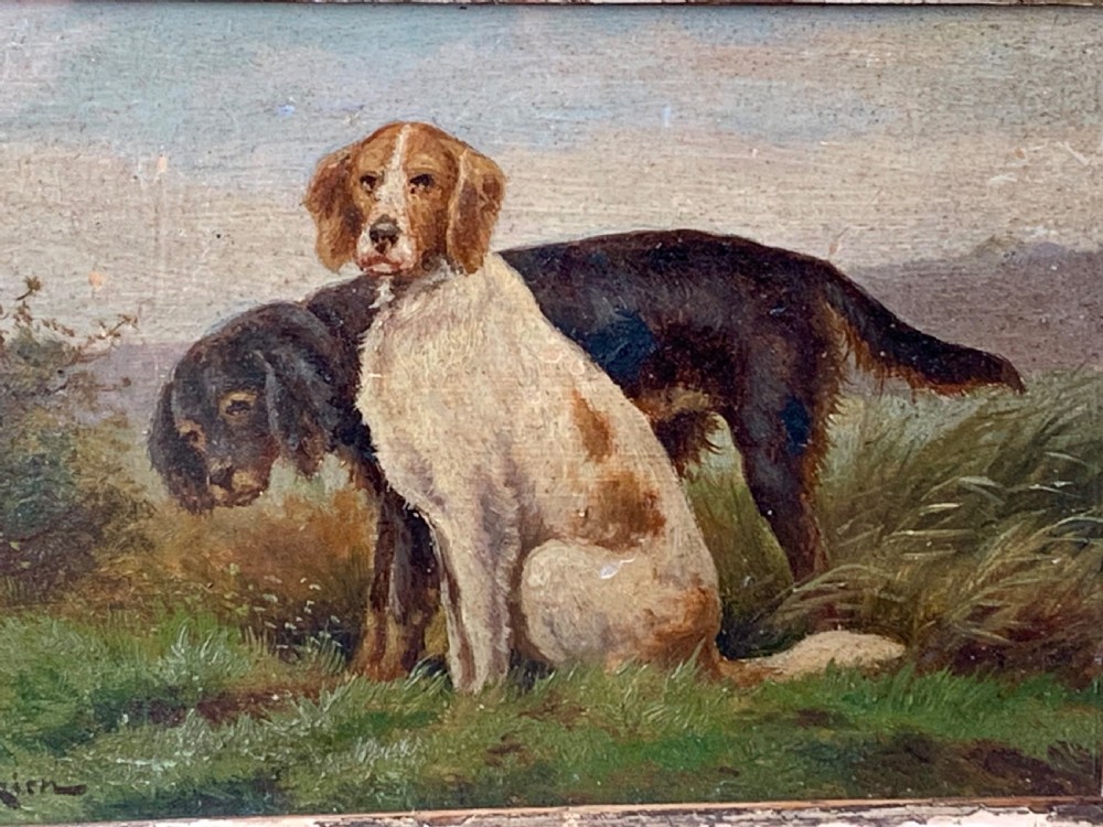 19th CENTURY OIL ON BOARD - SPANIELS IN A LANDSCAPE View IV