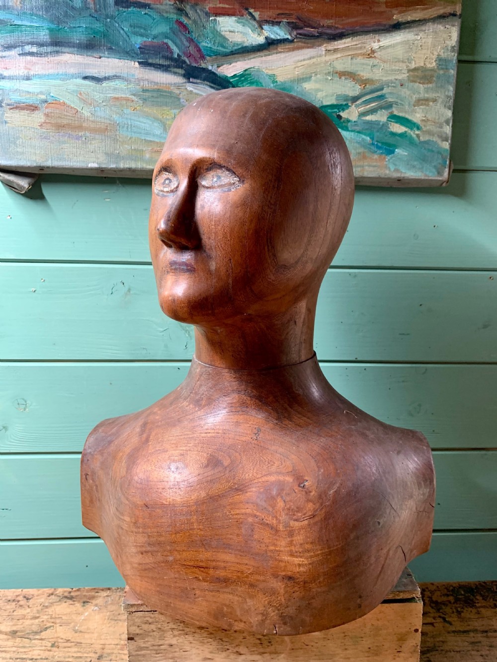 A RARE FRENCH CARVED MILLINER’S HEAD AND SHOULDERS View II