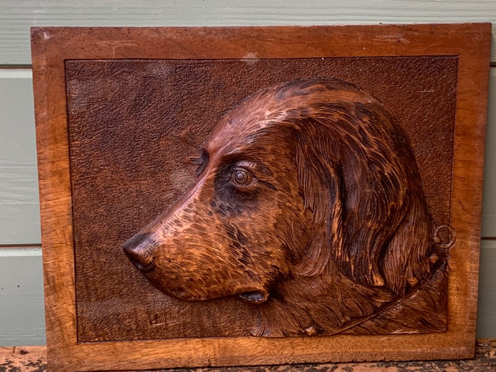 EARLY 20th C CARVED PANEL OF A DOG’S HEAD View IV