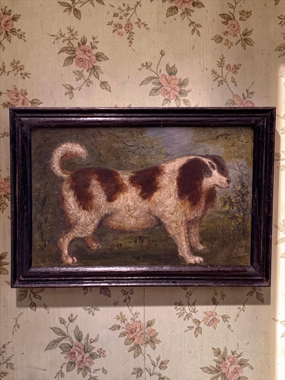 ENGLISH NAIVE SCHOOL OIL PAINTING OF A DOG