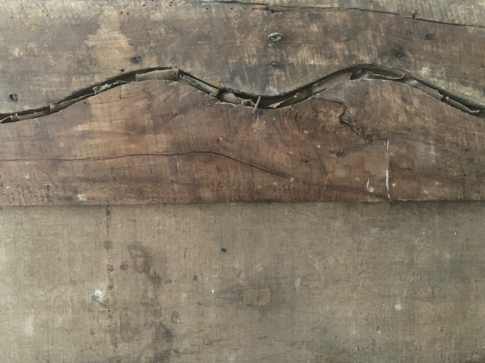 An 18th-century rectangular wooden overdoor panel featuring a carved serpentine border around a painted green landscape scene. View XV