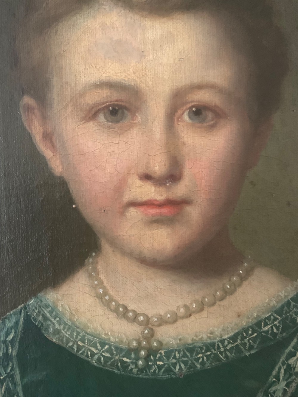 19th CENTURY OIL PAINTING GIRL WITH TOY LAMB View IV