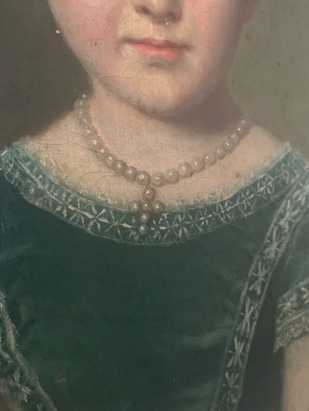 19th CENTURY OIL PAINTING GIRL WITH TOY LAMB View V