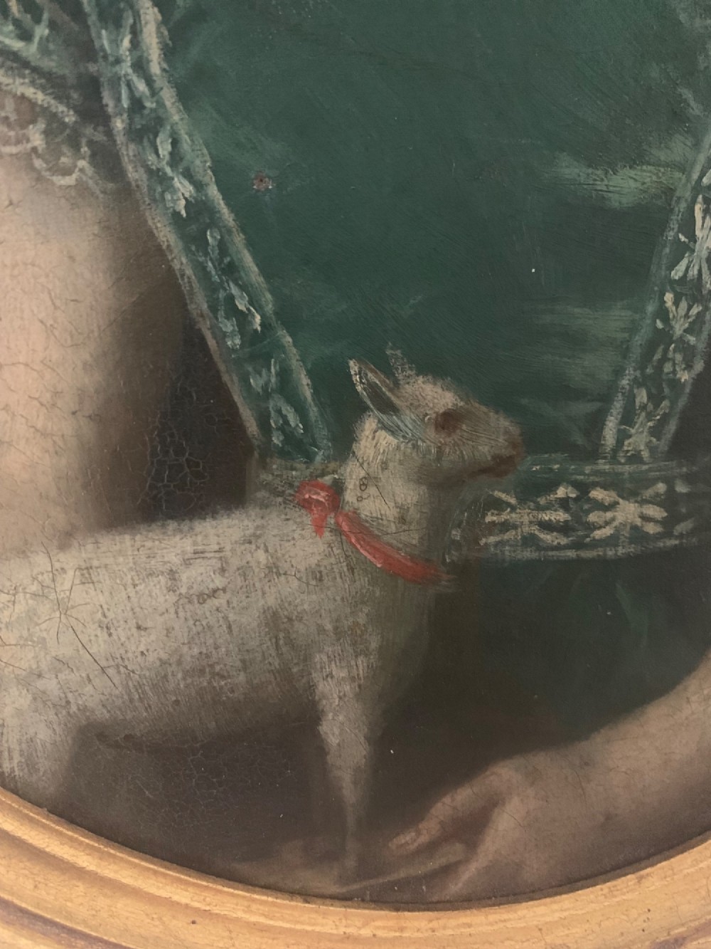 19th CENTURY OIL PAINTING GIRL WITH TOY LAMB View VI