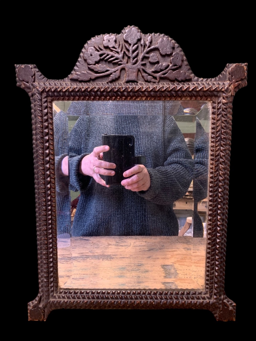 19th CENTURY TRAMP ART MIRROR