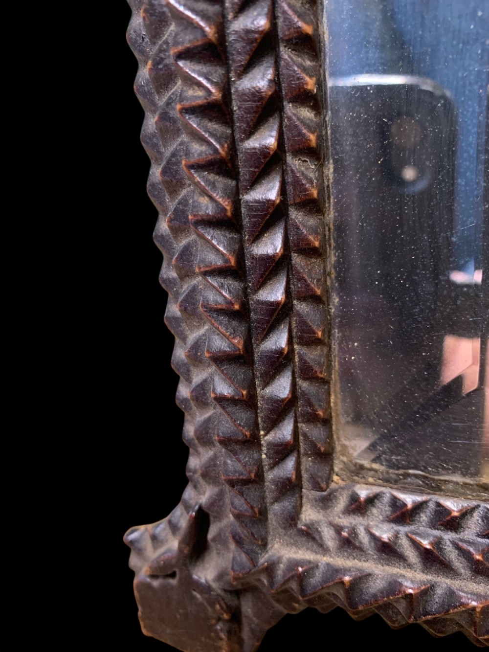 19th CENTURY TRAMP ART MIRROR View V