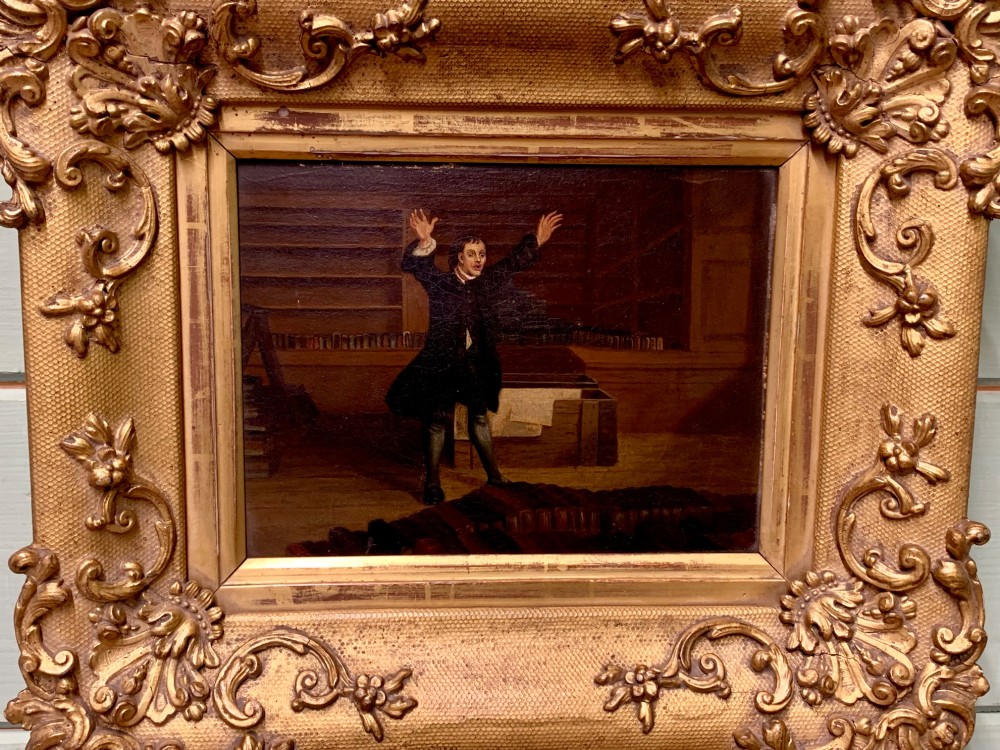 THE LIBRARIAN’S NIGHTMARE! 19th C NAIVE OIL ON PANEL View II