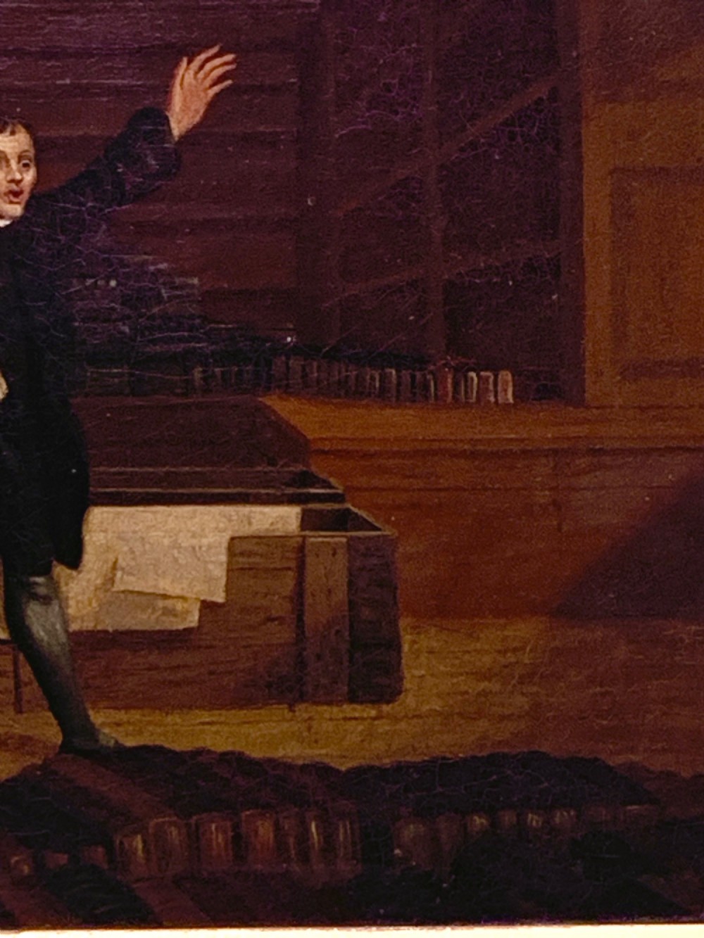 THE LIBRARIAN’S NIGHTMARE! 19th C NAIVE OIL ON PANEL View V