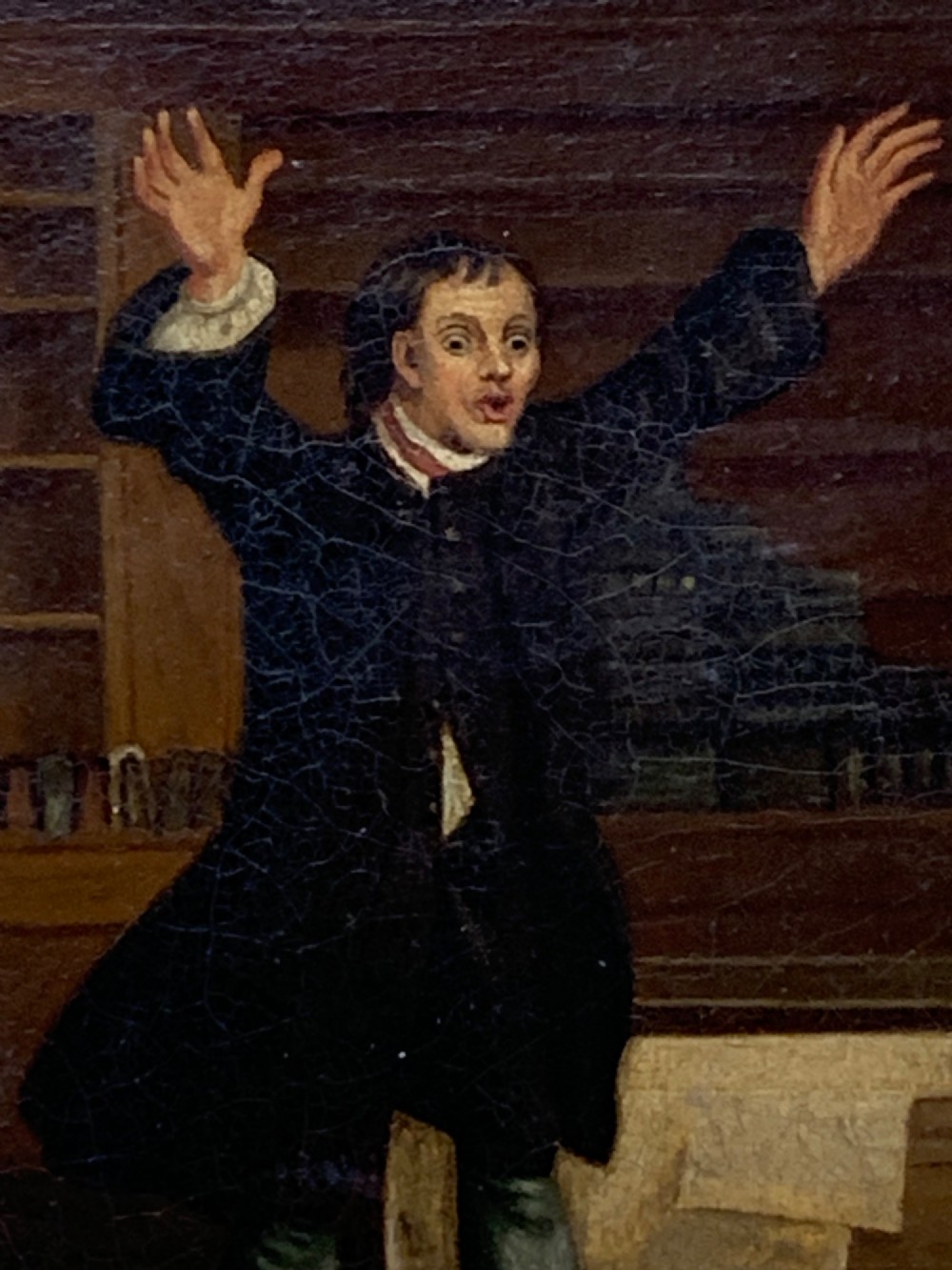 THE LIBRARIAN’S NIGHTMARE! 19th C NAIVE OIL ON PANEL View VI