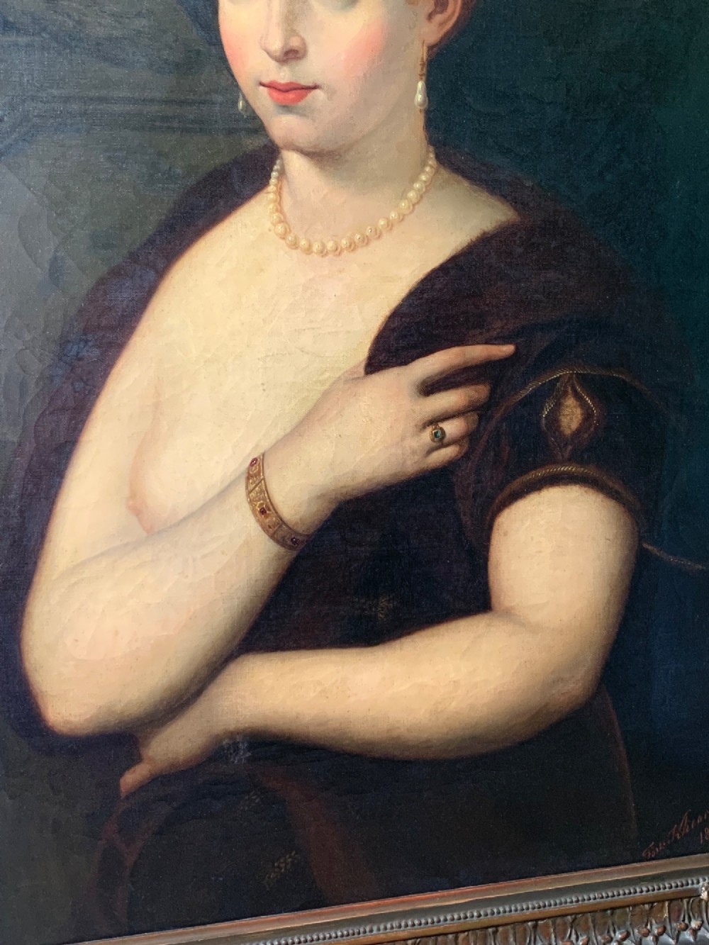 LARGE ANTIQUE OIL PORTRAIT AFTER TITIAN -DATED 1867 View V