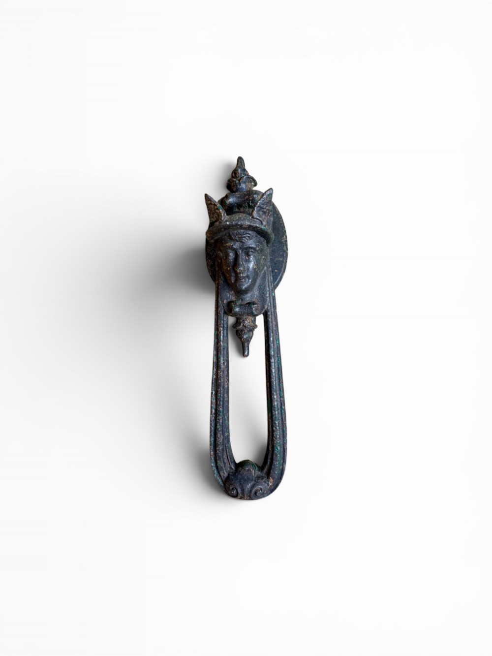 VICTORIAN CAST IRON DOOR KNOCKER WITH HERMES HEAD