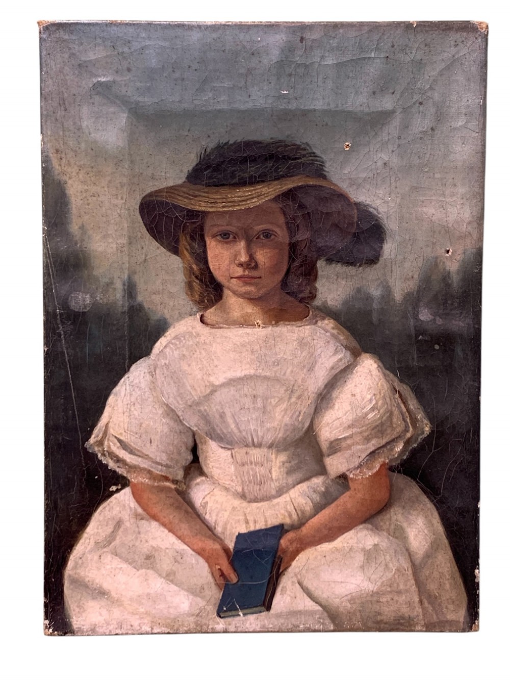 ENGLISH REGENCY SCHOOL - OIL PORTRAIT OF A YOUNG GIRL IN A HAT